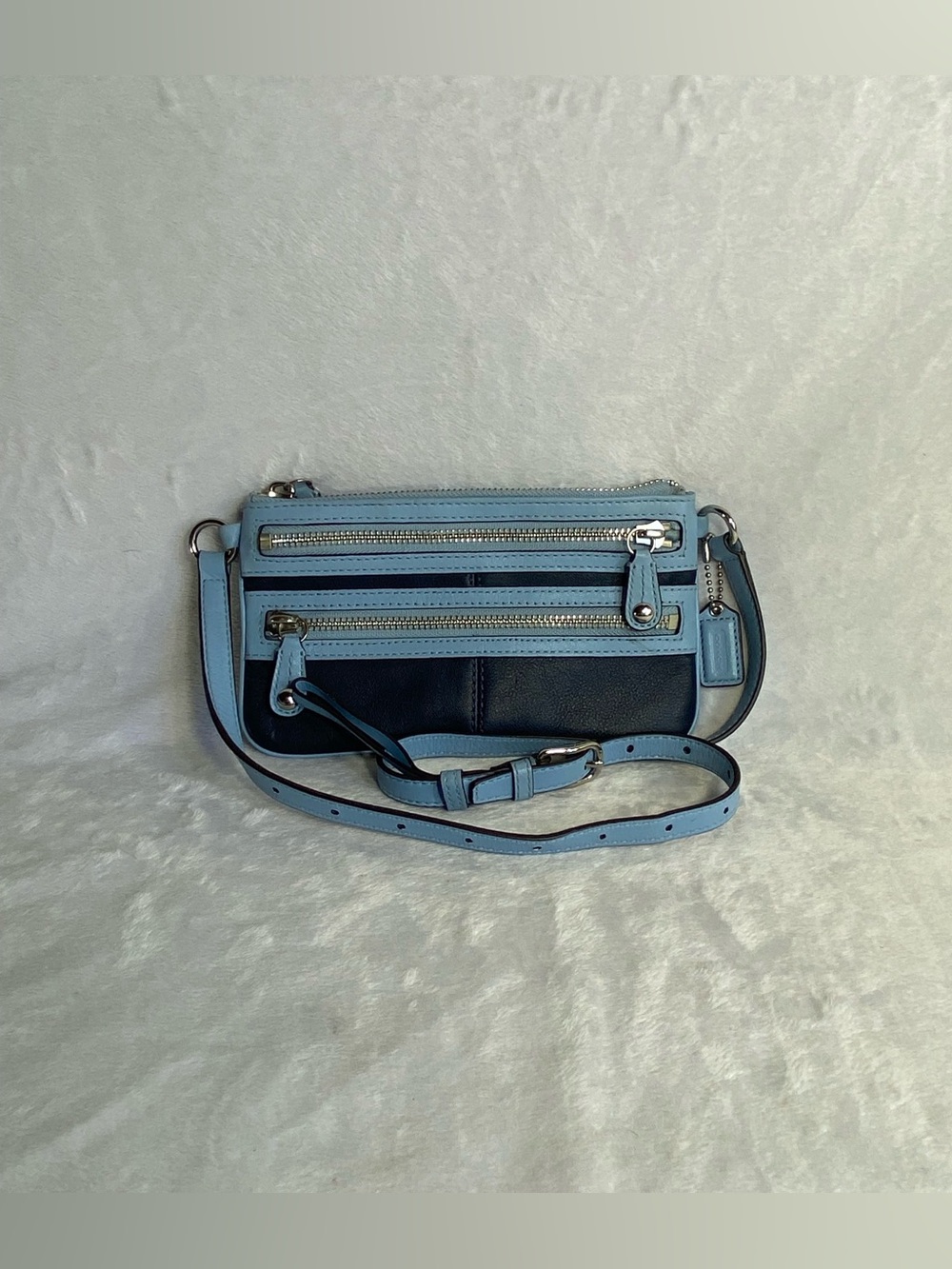 COACH Waist Pouch Double Zippers Crossbody Adjustable Strap Blue